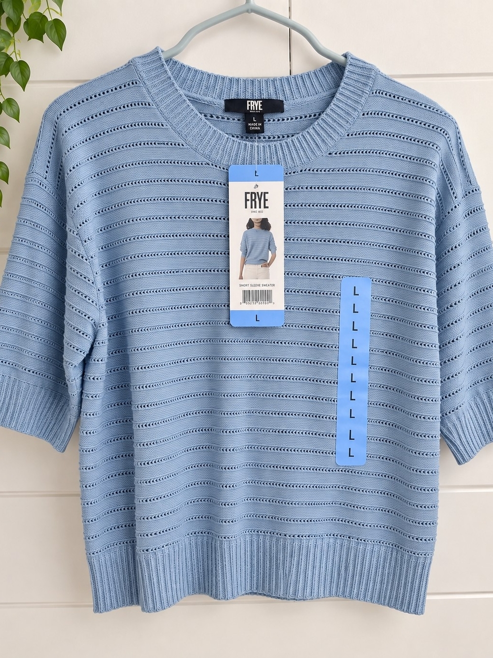 Frye Light Blue Open-Knit Crewneck Sweater